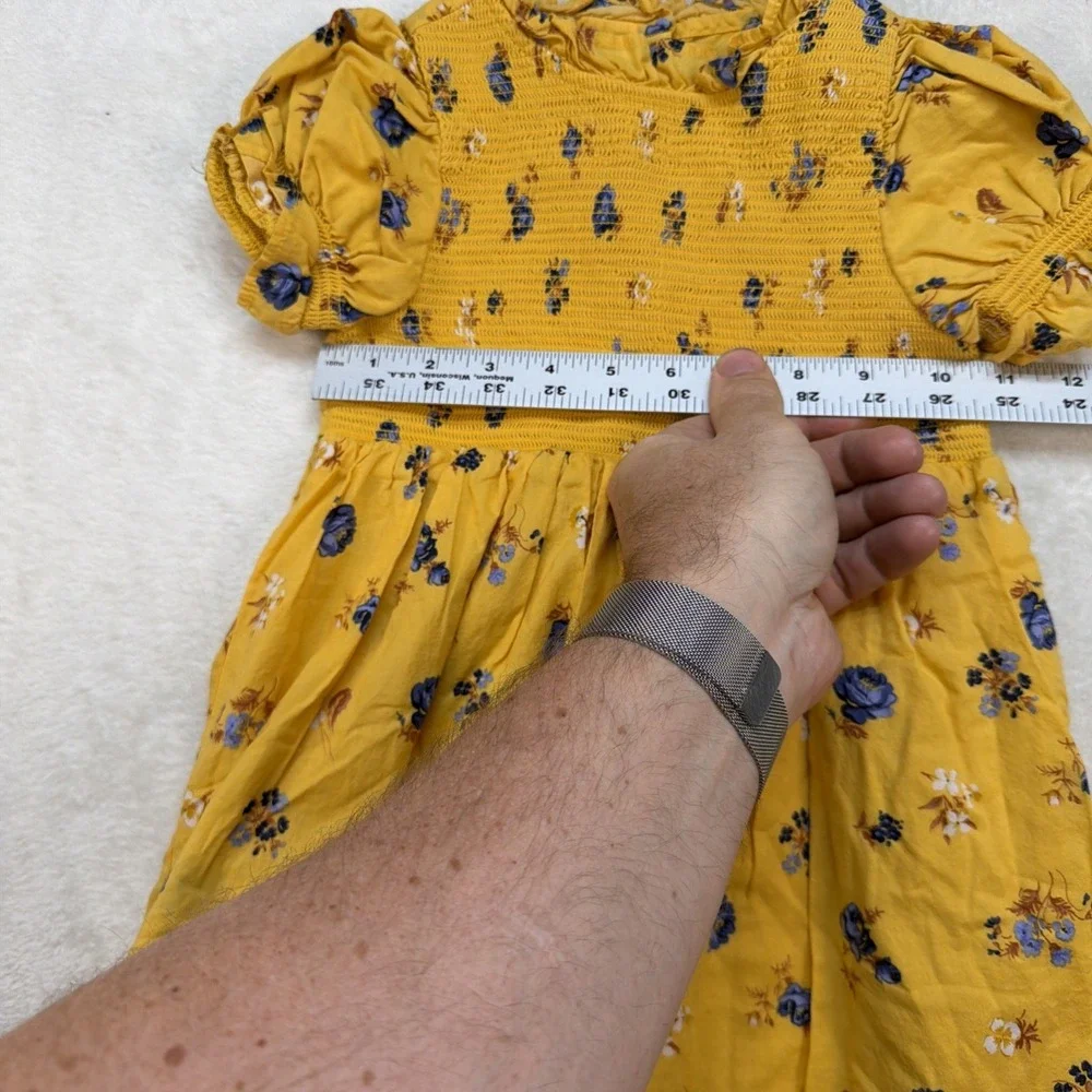 Janie and Jack Girls Smocked Floral Dress 6 Mustard Fall Boho Prairie